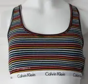 NWT Calvin Klein QP1036 "Carousel" Racerback Cotton Logo Bralette, Striped, S