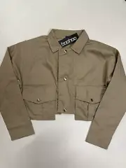 Womens Jacket Size 12 Beige Crop Design Button Front Boohoo Top RRP £50