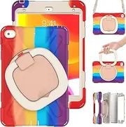 Case for iPad Mini 4/5,Rugged Heavy Duty Shockproof Rotatable Kickstand Protective Cover,Colorful Red