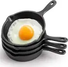Hiceeden 4 Pack Mini Cast Iron Skillet, 4" Small Frying Pans with Double Drip-Sp