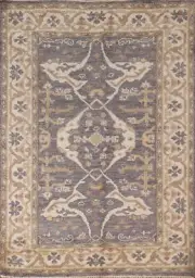Bohemian Oushak Indian Area Rug Hand-Knotted 4x6 ft Gray/ Ivory