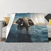 AoRom Swimming African Elephant Printed Flannel Fleece Blanket,Micro Fleece Blankets,No Shed No Pilling,All Season Lightweight for Bed,Sofa,Couch