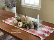 BUFFALO Check Table Runner PUMPKIN & Antique White with Fringed Ends 14.5 "x 37"