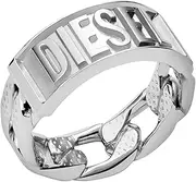 [Diesel] Men's Silver Stainless Steel Logo Band Ring (Model: DX1347040), Stainless Steel, No Gemstone