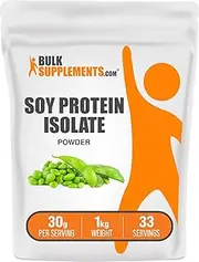 BulkSupplements.com Soy Protein Isolate Powder - Vegan Protein Powder, Soy Protein Powder - Unflavored Protein Powder, Gluten Free, 30g per Serving, 1kg (2.2 lbs) (Pack of 1)