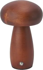 Bedside Lamp, Wooden Mushroom Table Lamp Touch Control, Portable Dimmable Nightstand Decorative Light USB Rechargeable for Dorm Office Home Decor (Walnut Color)