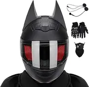 Bat Ears Helmet with Bluetooth , Electric Motorcycle Men and Women Cool Racing Motocross Full Face Helmet- - ECE Approved Summer Scooter Light Moped Helmet ATV Street Helmet