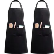 XUNQUCOM 2-Piece Waterproof Kitchen Apron With Adjustable Neck Belt black
