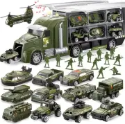 JOYIN 25 in 1 Green Military Big Truck Toys, Army Men Tanks Set with Soldier...