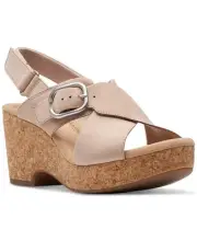 Clarks Women's Giselle Dove Wedge Sandals, Sand Nubuck, 8M
