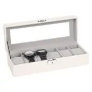 Watch Case, 6 Slot Leather Watch Box Display Case Organizer Glass Jewelry Sto...