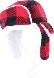 Plush Beanie Red Dog Hat - Portable Adjustable Pet Headwear, Lightweight Small Dogs Cap | Long Lasting Winter Beanies, Cozy Christmas Hat Red Plaid Design Warm Pet Costume Accessory Holiday Wear