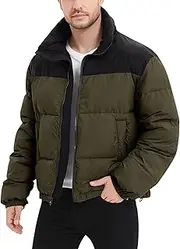 [Flygo] Men Puffer Jacket Winter Coats Water Resistant Long Sleeve Zip Up Lightweight Quilted Down Jackets