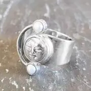 Offerings Sajen 925 Sterling Silver Goddess Ring with Pearl Size 8