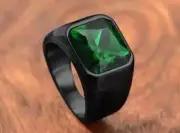 2Ct Emerald Cut Lab Created Emerald Men's Pinky Band Ring 14K Black Gold Plated