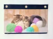 Back to School Supplies Pencil Case 3 Ring Zipper Case Kittens and Yarn