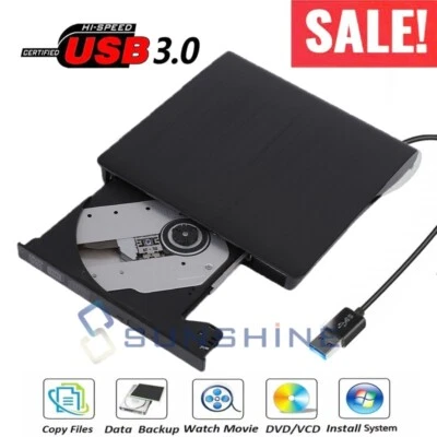 External USB 3.0 Portable DVD CD RW Player for Laptop CD ROM Burner PC Windows