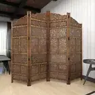 4 Panel Wooden Room Divider Folding Partition Privacy Screen Brown