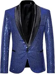 [Generic] Blazers for Men Sequin Solid Color One Button Slim Fit Lightweight Notch Lapel Casual Suit Jacket for Party Evening