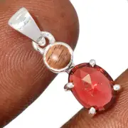 Natural Garnet - Madagascar & Black Sunstone 925 Silver Pendant ARS4 CP57958