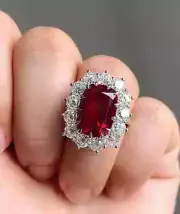 4.72 Ct Cushion Cut Natural Ruby & Diamond Engagement Ring 14K White Gold Size 7