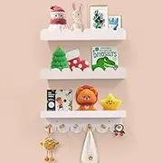 Varbonia Kids' Bookshelf Set of 4, White Floating Nursery Book Shelves, Picture Ledge Shelf for Wall Decor and Storage (White, 3 Pack-Nature)
