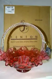Fenton Art Glass Large Cranberry Basket 9464 CC 9"