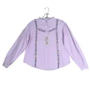 Chains of Buffalo Shirt Womens Small Purple Floral Embroidery Fairy Boho Peasant