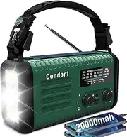 Emergency Radio - 20000mah Weather Radio with NOAA/AM/FM, Solar Hand Crank Radio with USB/Solar/Hand Crank Charger, Battery Powered, SOS Alarm, Reading Lamp & Flashlight for Indoor/Outdoor