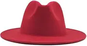 [Generic] Wide Brim Fedora Hat for Women Solid Color Wool Felt Hat for Men Autumn Winter Panama White Jazz Cap