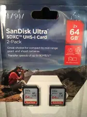 BRAND NEW SANDISK ULTRA 64GB MICRO SDXC UHS-I MEMORY CARD 80MB/s (2 PACK)