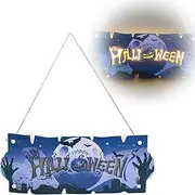 Halloween Door Decor Halloween Hanging Sign for Front Door Decor Halloween Pumpkin Hanging Sign Welcome Sign Wall Plaque for Indoor Outdoor Decor Home Yard Treat or Trick Halloween Party Decor (Blue)