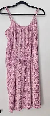 Women's pink animal print spaghetti strap dress drawstring waist M Barbiecore