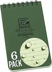Rite in the Rain Weatherproof Top Spiral Notebook, 3" x 5", Green Cover, Universal Pattern, 6 Pack (No. 935L6)
