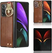 Compatible with Samsung Galaxy Z Fold 2 Case Cover,PU Retro Cell Phone case with Wrist Strap Compatible with Samsung Galaxy Z Fold 2 5G Case Brown