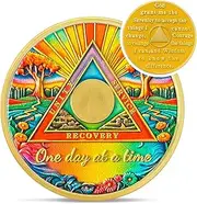 Rainbow Triangle Sobriety Coin - One Day at A Time Recovery Addiction AA Coins - Affirmation NA AA Chips and Medallions - Celebrate Living Clean Narcotics Alcoholics Anonymous Gifts for Men Women