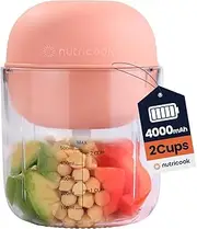 Nutricook Choppi Cordless Electric Vegetable Chopper & Mini Food Processor for Dicing, Shredding, Mincing, and Puree, Portable and Rechargeable, 2-Cup, 500 mL, 4000 mAh Battery, Canyon Sunset
