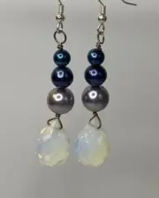 Opalite faceted glass pearl dangle earrings sterling silver