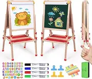 Joyooss Art Easel for Kids, Wooden Whiteboard & Chalkboard Child Easel, Foldable Height Adjustable Double Sided Easel for Todder with Paper Roll, Magnetic Letters, Markers Art Supply for Kids Age 4-8