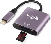 Lightning to SD Card Reader for Iphone, Aluminum SD Card Reader with Dual Slot