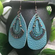 3” Bronze-tone Pendant & Leather Earring Set Drop Dangle New Free Ship A957