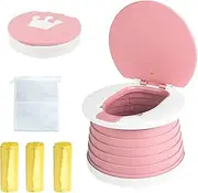 Travel Potty for Toddler, Portable and Foldable Toilet, Apply to Seat Emergency Toilet for Car, Camping, Outdoor, Indoor (Pink)