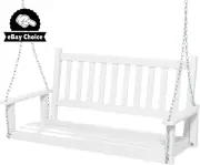 2-Person Wooden Porch Swing Patio Bench Chair 230KG Weight Capacity White