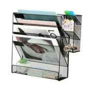 File Organizer Wall Mount, 5 Tier Hanging Mail Organizer Folder Holder, Mesh