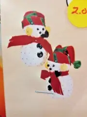 Walco Holiday JOLLY SNOWMAN Sequin Bead Christmas Ornament Vtg Craft Kit Makes 2