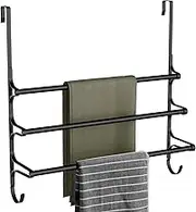 CANYAVE Over The Door Towel Rack, Triple Towel Storage Holder with Hooks, 23.62 Inches Towel Bar Hanger Towel Racks for Bathroom (Black)