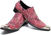 [Generic] Oxford for Men Formal Shoes Slip On StyleGenuine Leather Rivet Low Top Metal Pointed Toe Flats Block Heel Men's Leather Shoes