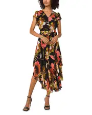 Vince Camuto V Neck Flutter Sleeve Dress