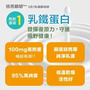 【Renorigin 肌活麗學】倍而睛明Plus 3合1乳鐵酵母鋅x1瓶-每瓶60粒(乳鐵蛋白權威黃琇琴博士研發)