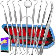 G.CATACC Dental Tools, 10 Pack Professional Plaque Remover for Teeth Cleaning Tools Set, Stainless Steel Dental Hygiene Kit with Dental Picks, Tartar Scraper, Tooth Scraper, Tongue Scraper- with Case